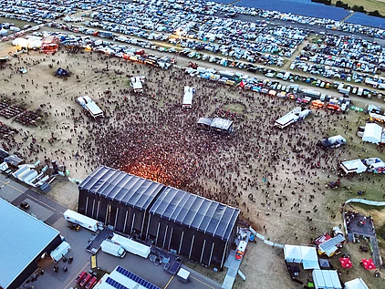 A view of the Rockharz stage from above, looking in from backstage.